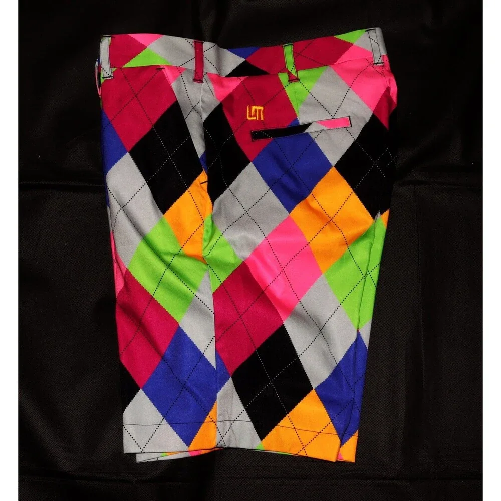Loudmouth Men's Performance Flat Front Stretch Argyle Preppy Golf Shorts Size 36